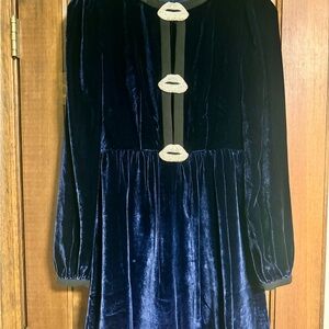 SALONI Velvet Long Sleeve Dress in Deep Blue